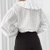 French casual loose and versatile ruffled V-neck long sleeved top