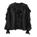 French V-neck ruffle side length sleeve top for women