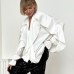 French V-neck ruffle side length sleeve top for women