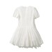V-neck waist cinching mini skirt with hollow embroidery bubble sleeves and short skirt