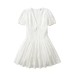 V-neck waist cinching mini skirt with hollow embroidery bubble sleeves and short skirt