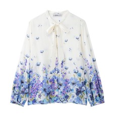 Temperament bow tie tied flower print shirt
