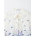 Temperament bow tie tied flower print shirt