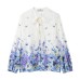 Temperament bow tie tied flower print shirt