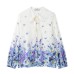Temperament bow tie tied flower print shirt