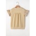 Bow Ruffled Round Neck Cap Sleeve Blouse
