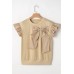 Bow Ruffled Round Neck Cap Sleeve Blouse