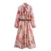 Floral print Midi dress with waistband for women