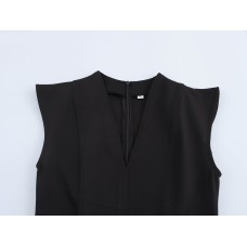 V-neck sleeveless crepe mini dress short black dress