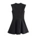 V-neck sleeveless crepe mini dress short black dress