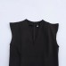V-neck sleeveless crepe mini dress short black dress
