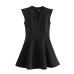 V-neck sleeveless crepe mini dress short black dress