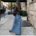 European and American split blue high waisted skirt, fashionable denim long skirt