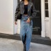 European and American split blue high waisted skirt, fashionable denim long skirt