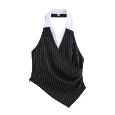 Summer fashion personalized design V-neck striped patchwork women's vest Summer fashion personalized design V-neck striped patchwork women's vest