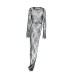 European and American lace see through slit long sleeved dress