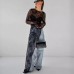 European and American lace see through slit long sleeved dress