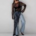 European and American lace see through slit long sleeved dress