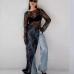European and American lace see through slit long sleeved dress