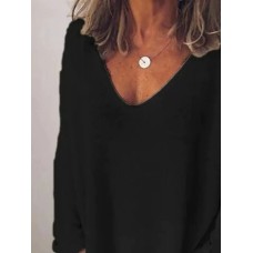 Full Size V-Neck Drop Shoulder Long Sleeve T-Shirt Plus Size