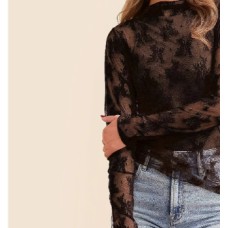 Mock Neck Long Sleeve Sheer Top
