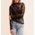 Mock Neck Long Sleeve Sheer Top