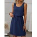 Waffle-Knit Drawstring Mini Tank Dress