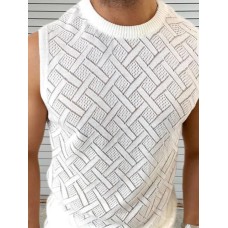Men's Round Neck Sleeveless Eyelet Knit Top