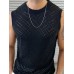 Men's Round Neck Sleeveless Eyelet Knit Top