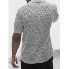 Men's Button Down Collared Neck Eyelet Knit Shirt