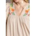 Floral Embroidery Pom Pom Ruffle Sleeves Mini Dress