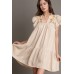 Floral Embroidery Pom Pom Ruffle Sleeves Mini Dress