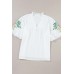 Floral Embroidered Puff Sleeve Notched Blouse