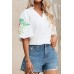 Floral Embroidered Puff Sleeve Notched Blouse