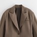 Wide shoulder waist cinched long sleeved suit jacket top