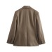 Wide shoulder waist cinched long sleeved suit jacket top