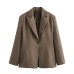 Wide shoulder waist cinched long sleeved suit jacket top