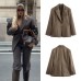 Wide shoulder waist cinched long sleeved suit jacket top