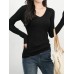 Ribbed V-Neck Long Sleeve Sweater