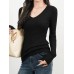 Ribbed V-Neck Long Sleeve Sweater