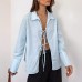 Minimally designed commuting versatile long sleeved shirt with a lace up top for women
