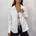 Minimally designed commuting versatile long sleeved shirt with a lace up top for women