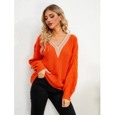 V-Neck Dropped Shoulder Long Sleeve Sweater
