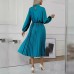 Mock Neck Long Sleeve Pleated Dress