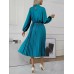 Mock Neck Long Sleeve Pleated Dress
