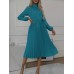 Mock Neck Long Sleeve Pleated Dress