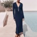 Quarter Button Long Sleeve Midi Dress