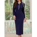 Quarter Button Long Sleeve Midi Dress