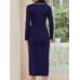 Quarter Button Long Sleeve Midi Dress