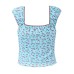 Bubble sleeve cherry print square neck T-shirt top